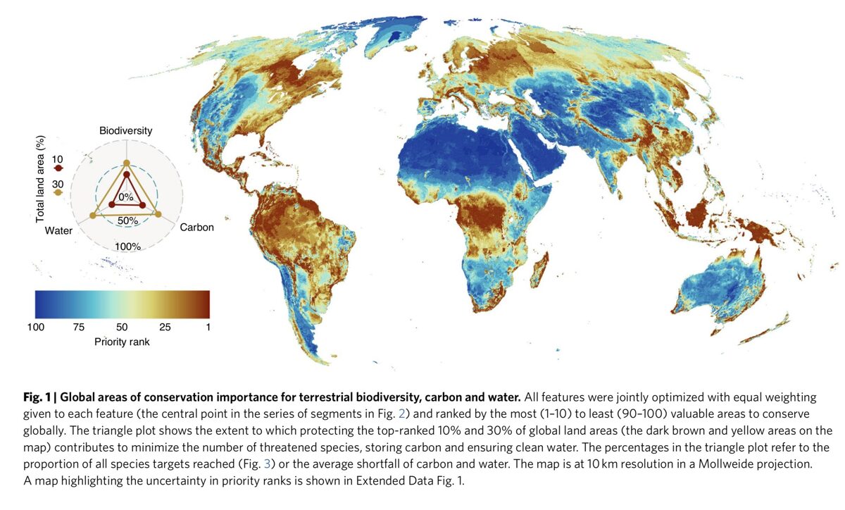 Areas of global importance for conserving terrestrial biodiversity, carbon and water